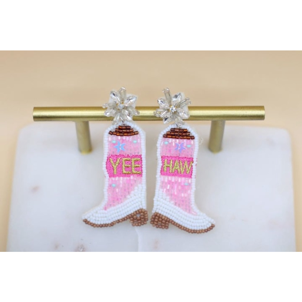 cowboy boot rodeo seed bead earrings